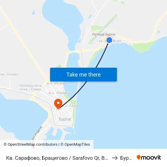 Кв. Сарафово, Брацигово / Sarafovo Qr, Bratsigovo to Бургас map