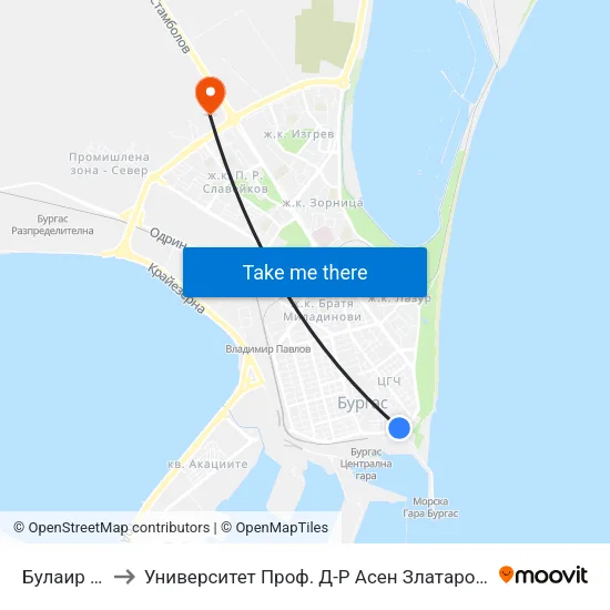 Булаир / Bulair to Университет Проф. Д-Р Асен Златаров Технически Факултет map