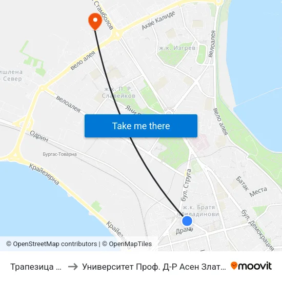 Трапезица / Trapezitsa to Университет Проф. Д-Р Асен Златаров Технически Факултет map