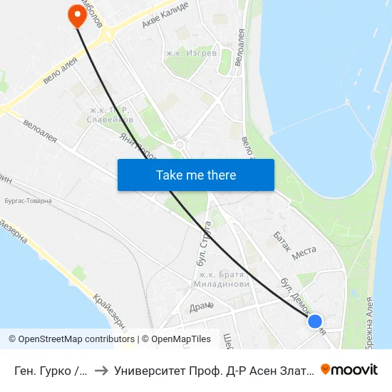 Ген. Гурко / Gen. Gurko to Университет Проф. Д-Р Асен Златаров Технически Факултет map