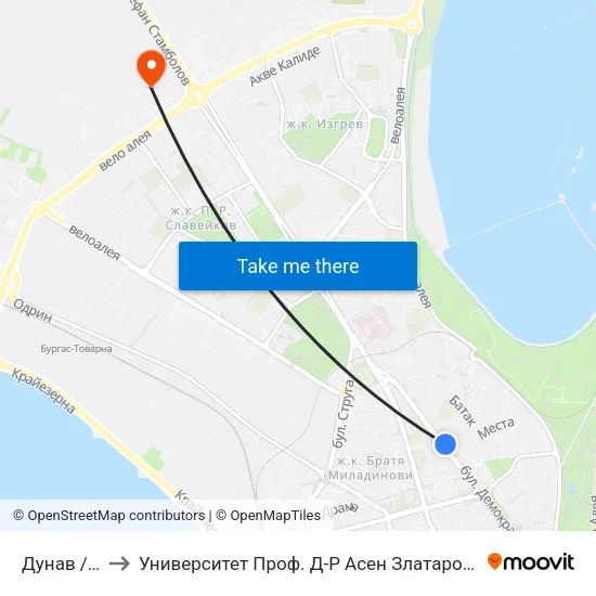 Дунав / Dunav to Университет Проф. Д-Р Асен Златаров Технически Факултет map