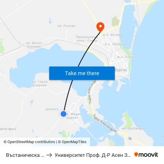 Въстаническа / Vastanicheska to Университет Проф. Д-Р Асен Златаров Технически Факултет map