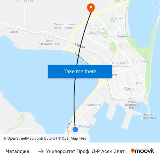 Чаталджа / Tchataldja to Университет Проф. Д-Р Асен Златаров Технически Факултет map