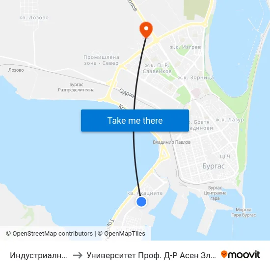 Индустриална / Industrialna to Университет Проф. Д-Р Асен Златаров Технически Факултет map