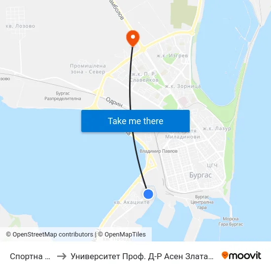 Спортна / Sportna to Университет Проф. Д-Р Асен Златаров Технически Факултет map