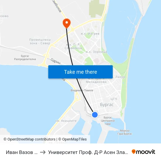 Иван Вазов / Ivan Vazov to Университет Проф. Д-Р Асен Златаров Технически Факултет map