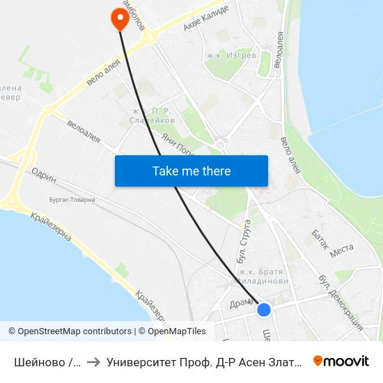 Шейново / Sheynovo to Университет Проф. Д-Р Асен Златаров Технически Факултет map