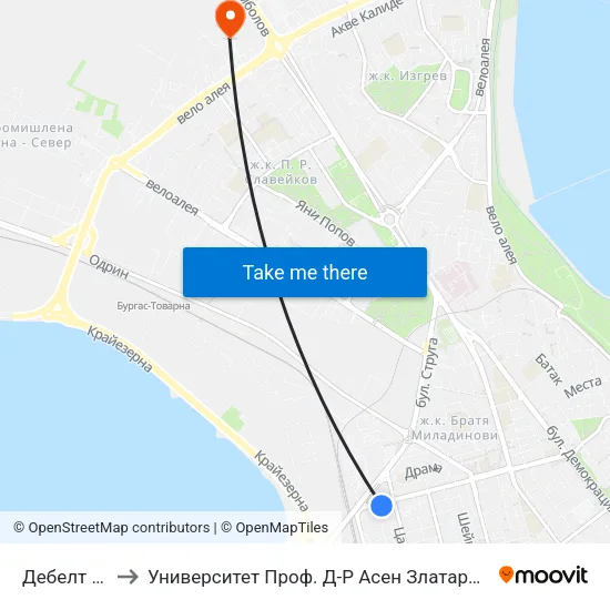 Дебелт / Debelt to Университет Проф. Д-Р Асен Златаров Технически Факултет map