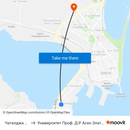 Чаталджа / Tchataldja to Университет Проф. Д-Р Асен Златаров Технически Факултет map