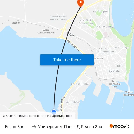 Езеро Вая / Vaya Lake to Университет Проф. Д-Р Асен Златаров Технически Факултет map
