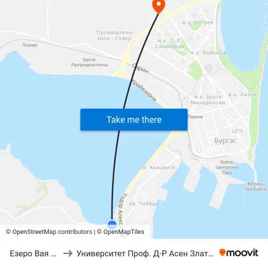 Езеро Вая / Vaya Lake to Университет Проф. Д-Р Асен Златаров Технически Факултет map