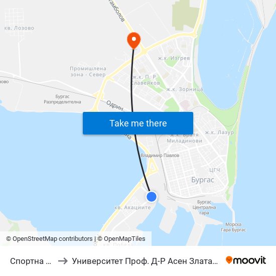 Спортна / Sportna to Университет Проф. Д-Р Асен Златаров Технически Факултет map