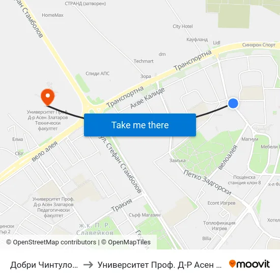 Добри Чинтулов / Dobri Chintulov to Университет Проф. Д-Р Асен Златаров Технически Факултет map