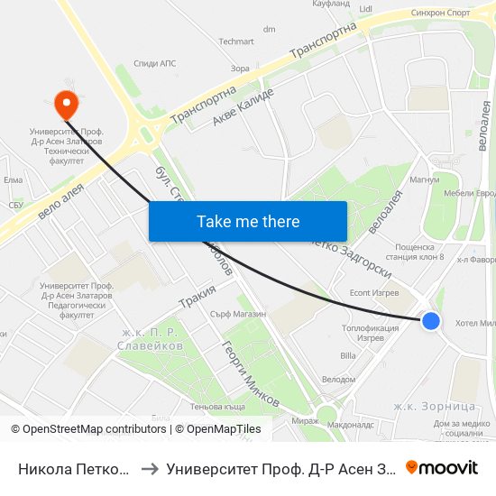 Никола Петков / Nikola Petkov to Университет Проф. Д-Р Асен Златаров Технически Факултет map