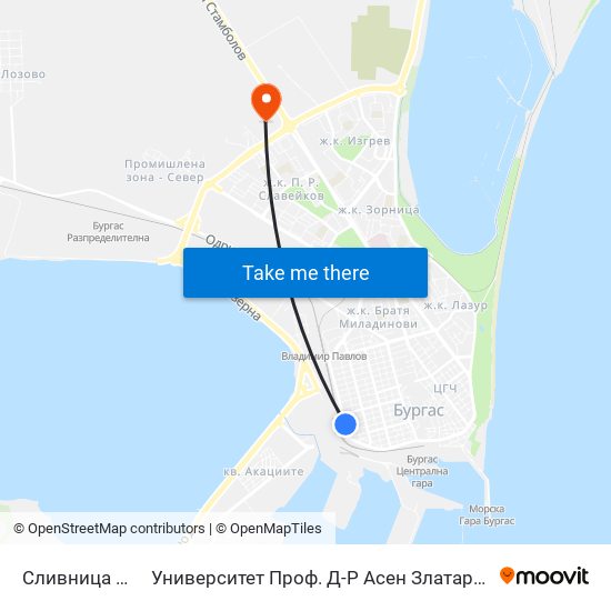 Сливница / Slivnitsa to Университет Проф. Д-Р Асен Златаров Технически Факултет map
