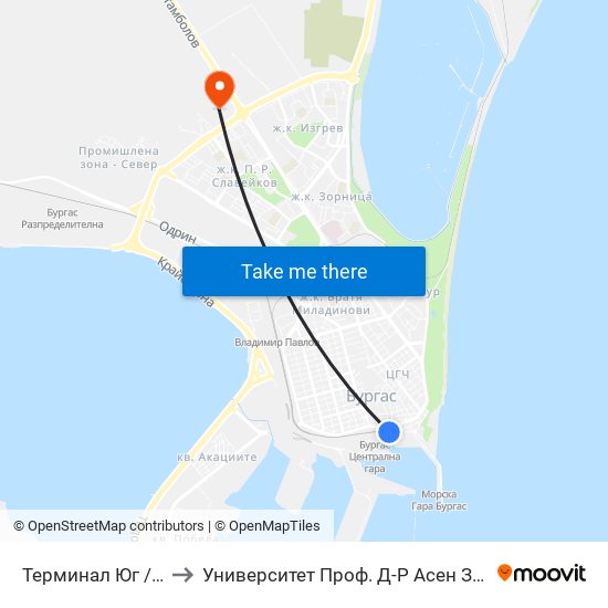 Терминал Юг / South Terminus to Университет Проф. Д-Р Асен Златаров Технически Факултет map