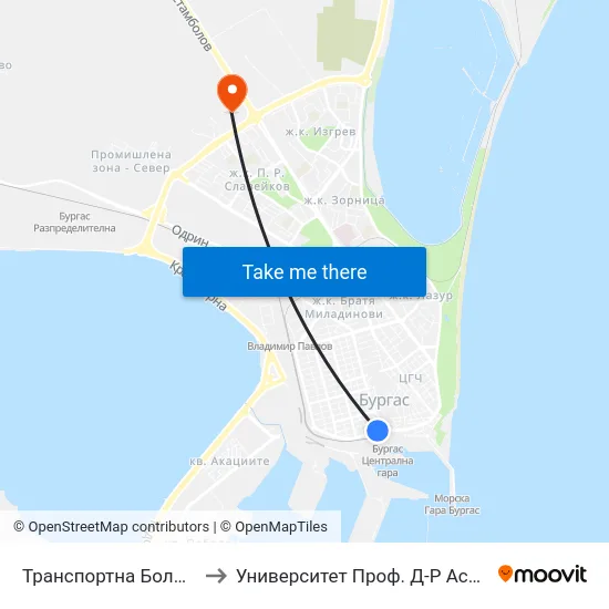 Транспортна Болница / Transport Hospital to Университет Проф. Д-Р Асен Златаров Технически Факултет map