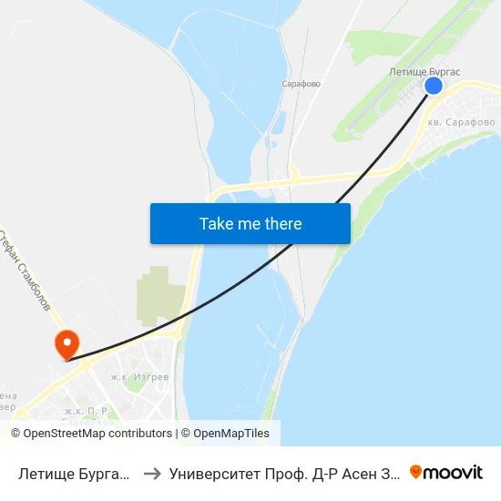 Летище Бургас / Burgas Airport to Университет Проф. Д-Р Асен Златаров Технически Факултет map