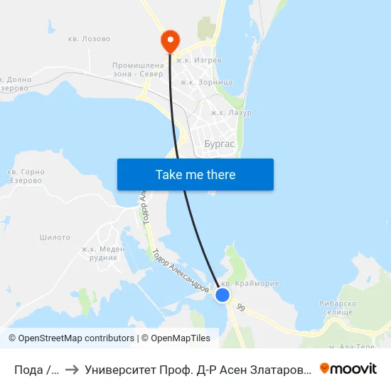 Пода / Poda to Университет Проф. Д-Р Асен Златаров Технически Факултет map