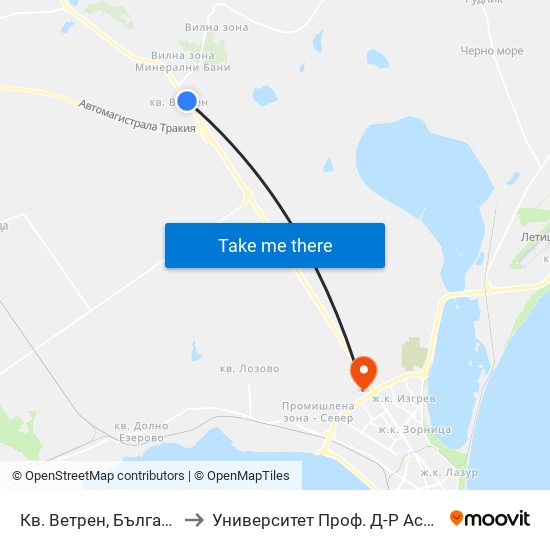 Кв. Ветрен, Българка / Vetren Qr, Balgarka to Университет Проф. Д-Р Асен Златаров Технически Факултет map