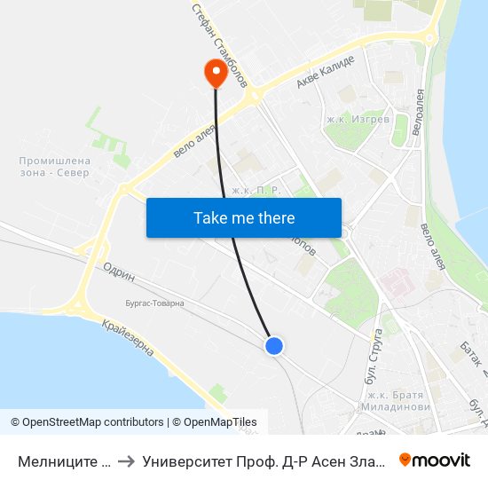 Мелниците / Melnitsite to Университет Проф. Д-Р Асен Златаров Технически Факултет map