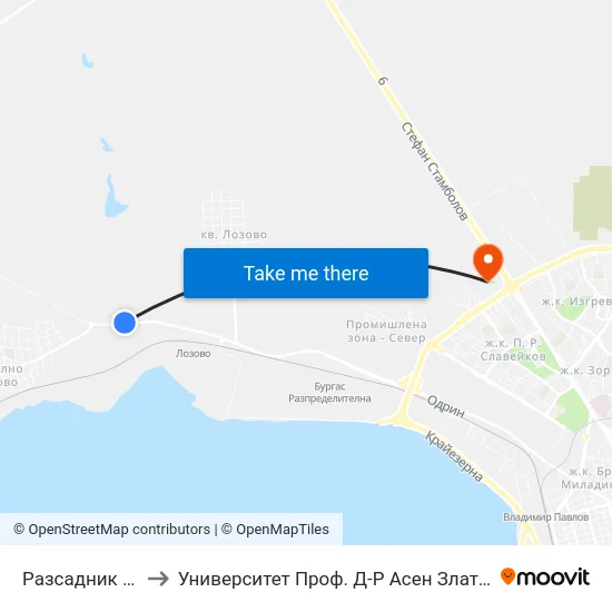 Разсадник / Razsadnik to Университет Проф. Д-Р Асен Златаров Технически Факултет map
