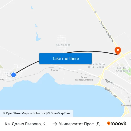 Кв. Долно Езерово, Кметство / Dolno Ezerovo Qr, Municipality to Университет Проф. Д-Р Асен Златаров Технически Факултет map