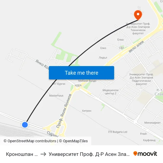 Кроношпан / Kronospan to Университет Проф. Д-Р Асен Златаров Технически Факултет map