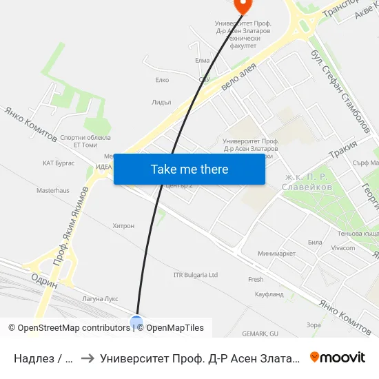 Надлез / Overpass to Университет Проф. Д-Р Асен Златаров Технически Факултет map
