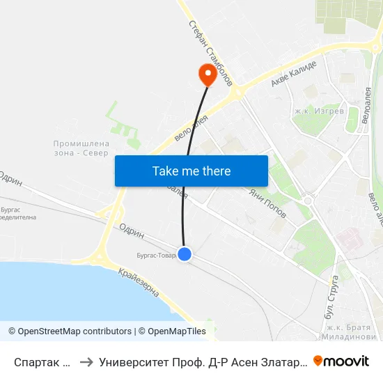 Спартак / Spartak to Университет Проф. Д-Р Асен Златаров Технически Факултет map