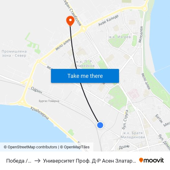 Победа / Pobeda to Университет Проф. Д-Р Асен Златаров Технически Факултет map