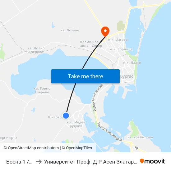 Босна 1 / Bosna 1 to Университет Проф. Д-Р Асен Златаров Технически Факултет map