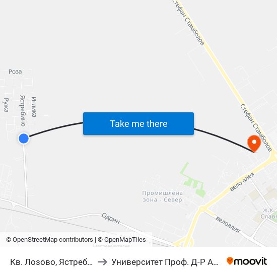 Кв. Лозово, Ястребино / Lovozo Qr, Yastrebino to Университет Проф. Д-Р Асен Златаров Технически Факултет map
