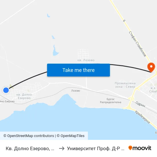 Кв. Долно Езерово, Алабин / Dolno Ezerovo Qr, Alabin to Университет Проф. Д-Р Асен Златаров Технически Факултет map