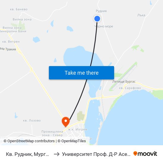 Кв. Рудник, Мургаш / Rudnik Qr, Murgash to Университет Проф. Д-Р Асен Златаров Технически Факултет map