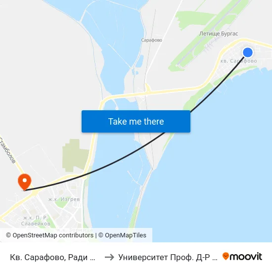 Кв. Сарафово, Ради Николов / Sarafovo Qr, Radi Nikolov to Университет Проф. Д-Р Асен Златаров Технически Факултет map