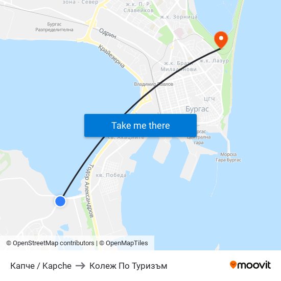 Капче / Kapche to Колеж По Туризъм map