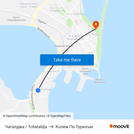 Чаталджа / Tchataldja to Колеж По Туризъм map