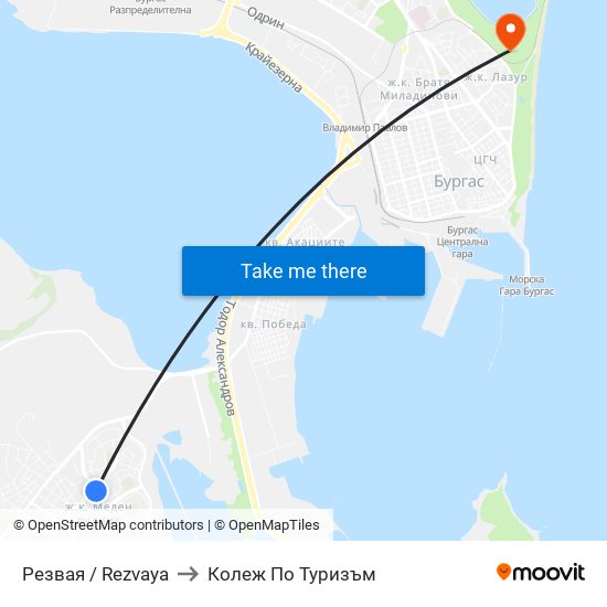 Резвая / Rezvaya to Колеж По Туризъм map