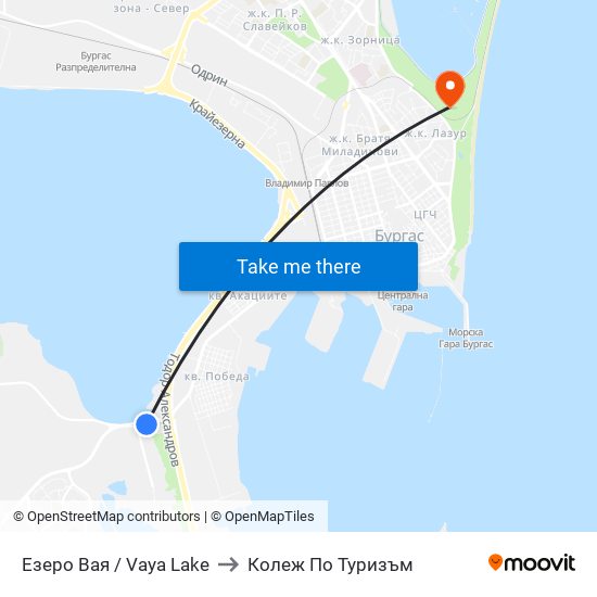 Езеро Вая / Vaya Lake to Колеж По Туризъм map