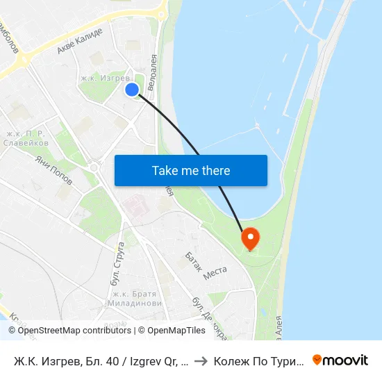 Ж.К. Изгрев, Бл. 40 / Izgrev Qr, Bl. 40 to Колеж По Туризъм map