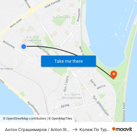 Антон Страшимиров / Anton Strashimirov to Колеж По Туризъм map