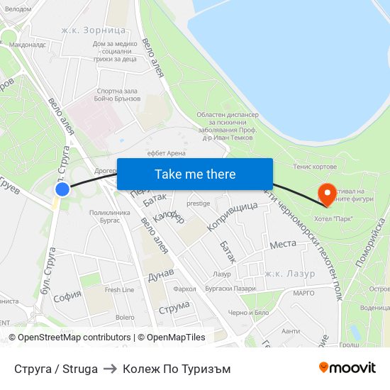 Струга / Struga to Колеж По Туризъм map