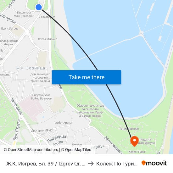 Ж.К. Изгрев, Бл. 39 / Izgrev Qr, Bl. 39 to Колеж По Туризъм map