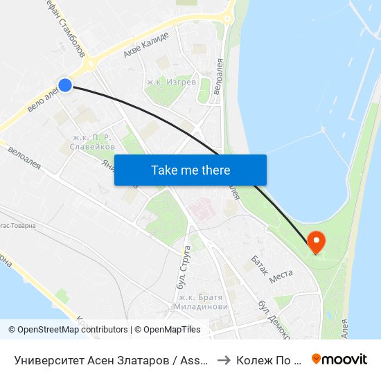 Университет Асен Златаров / Assen Zlatarov University to Колеж По Туризъм map