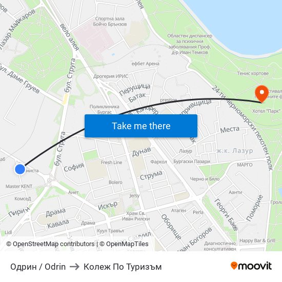 Одрин / Odrin to Колеж По Туризъм map