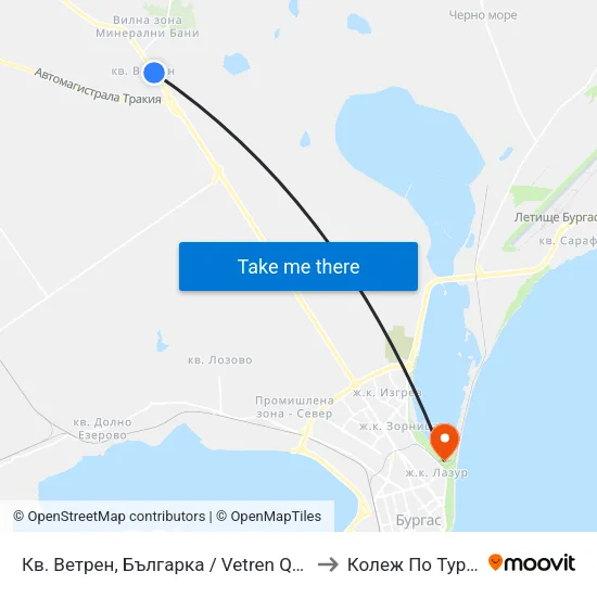 Кв. Ветрен, Българка / Vetren Qr, Balgarka to Колеж По Туризъм map