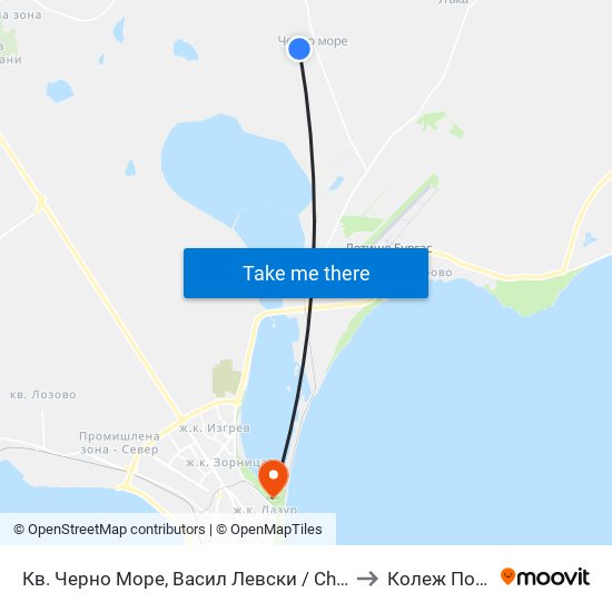 Кв. Черно Море, Васил Левски / Cherno More Qr, Vasil Levski to Колеж По Туризъм map