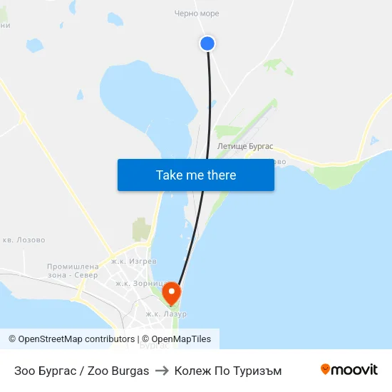 Зоо Бургас / Zoo Burgas to Колеж По Туризъм map