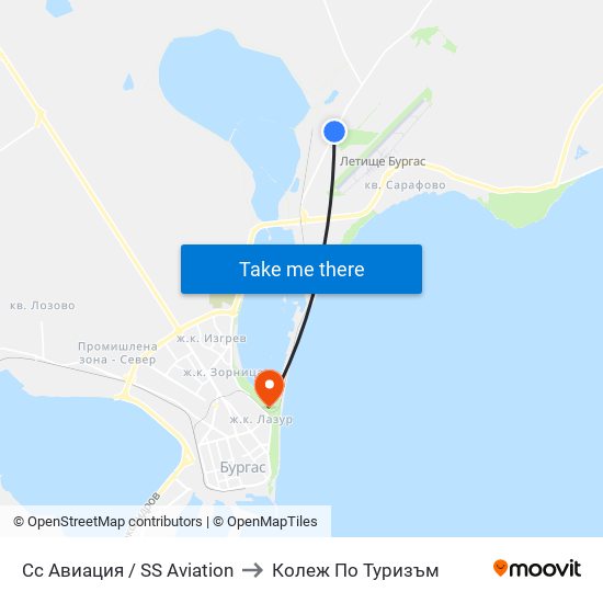 Сс Авиация / SS Aviation to Колеж По Туризъм map